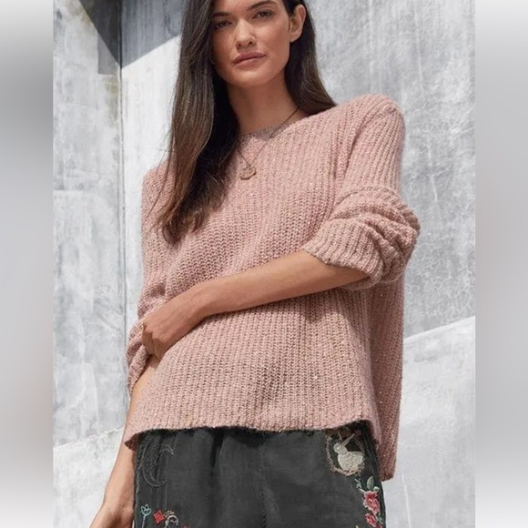 Johnny Was Pink Blush Sequin Alpaca Wool Cozy Sweater Crew Neck Sz Large Office - Picture 7 of 12